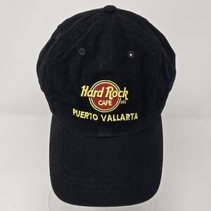 VINTAGE HARD ROCK CAFE BLACK COTTON BASEBALL HAT CAP PUERTO VALLARTA MEXICO OS